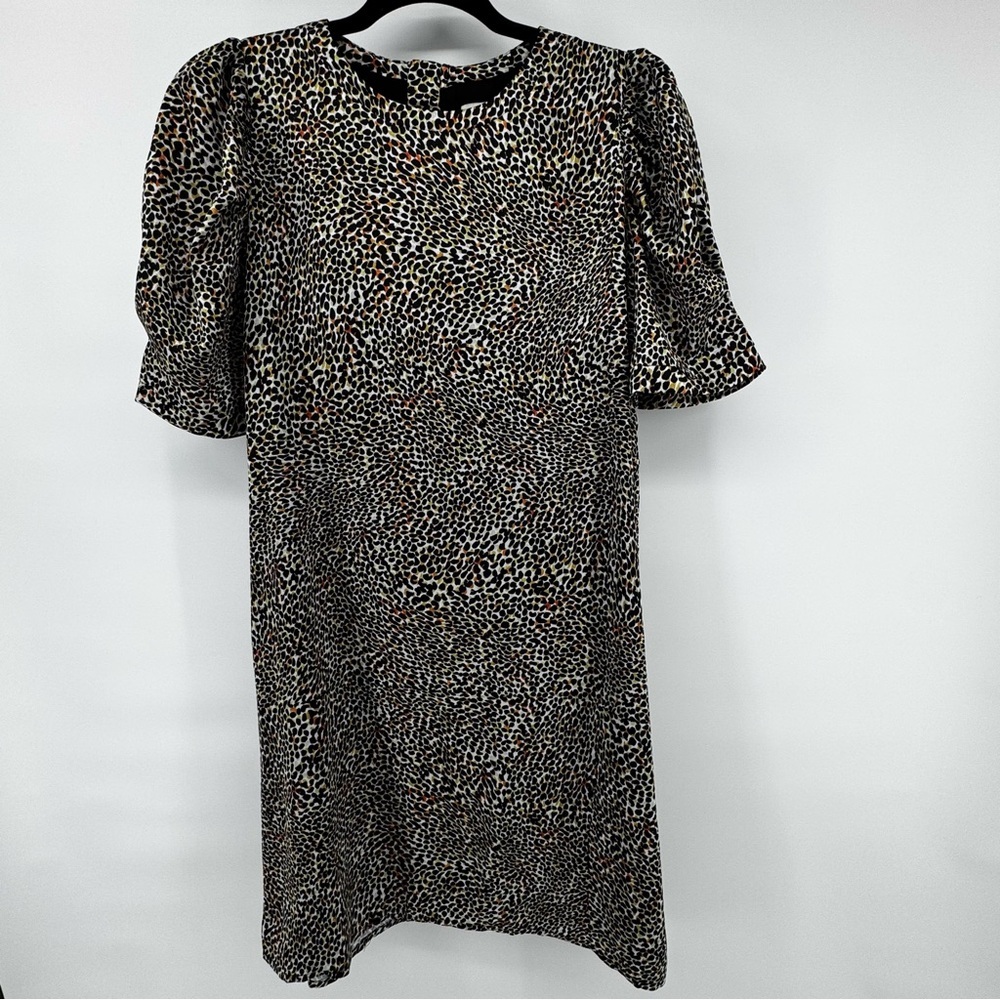 Molly Bracken chic Animal Print Mini shift Dress puff sleeves Sz S NWOT - Picture 3 of 10